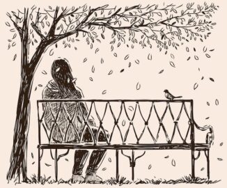 Premium Vector Sketch Of Lonely Girl Sits O A Bench In An Autumn Park
