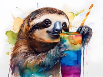 Sloth.holding.cup