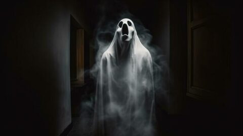 Halloween Ghost In Spooky Empty House Dark Mysterious Background Ai Generated Photo