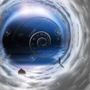 Photp Man With Boat In Time Tunnel Abstract Background