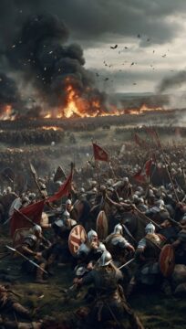 A Panoramic View Of A Battlefield Strewn With Fallen Warriors And The Victorious Cries Of Viking War