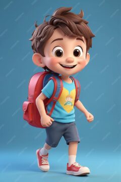 3d Happy Kid Character Walking Go School Holding Bag 1254992 201035