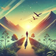 Dall·e 2025 02 26 09.57.59 A Scenic Sunrise Over A Mountain Path, Symbolizing Progress And New Beginnings. A Person Walking Forward With Confidence, With Birds Flying In The Sky