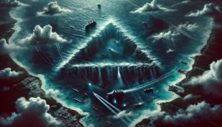 Dall·e 2025 03 15 15.02.16 A Detailed Aerial View Of The Bermuda Triangle, Showing Its Triangular Shape Connecting Miami, Bermuda, And Puerto Rico. The Image Includes Stormy Sea