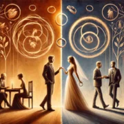 Dall·e 2025 03 20 00.07.36 A Sophisticated And Artistic Digital Painting Depicting The Contrast Between Marriage And A Mere Relationship. On The Left, A Married Couple Is Shown