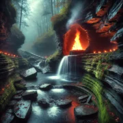 Dall·e 2025 03 23 14.58.57 A Stunning Natural Scene Of The Eternal Flame Falls In Chestnut Ridge Park, New York. The Image Captures A Small Waterfall Cascading Over Rocky Cliffs