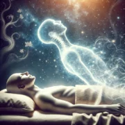 Dall·e 2025 03 26 00.13.46 A Sophisticated And Ethereal Depiction Of A Person's Soul Separating From Their Body While Lying Down. The Image Portrays A Semi Transparent, Glowing