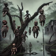 Dall·e 2025 03 26 00.41.02 A Haunting And Eerie Depiction Of The Island Of The Dolls (isla De Las Muñecas) In Mexico. The Image Features An Overgrown Swampy Environment With Dec