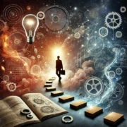 Dall·e 2025 03 27 21.48.02 A Sophisticated And Artistic Digital Illustration Depicting The Creative Process. The Image Features A Person Surrounded By Floating Sketches, Bluepri