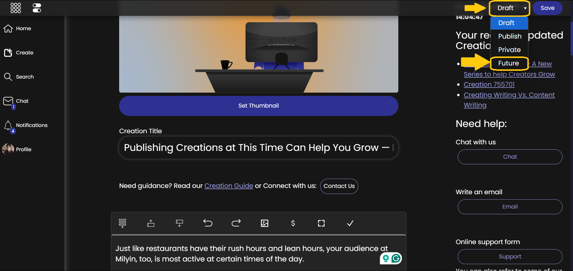 Select Creation Status As Future