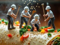 Macro View Tiny Workers Constructing Giant Roti Roll 1
