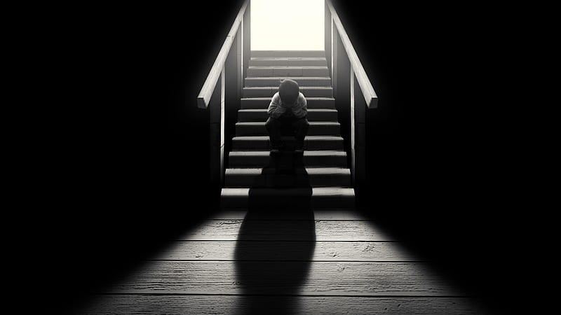 Hd Wallpaper Sad Little Boy Is Sitting On Steps Depression