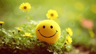 Pngtree Yellow Smiley Faces Sat In The Grass With Flowers In Background Picture Image 2782394