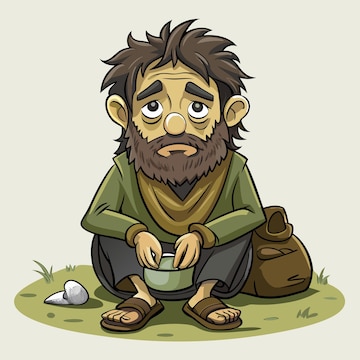 Poor Sad Beggar Cartoon Vector Clip Art Image Drawing 1080480 105208