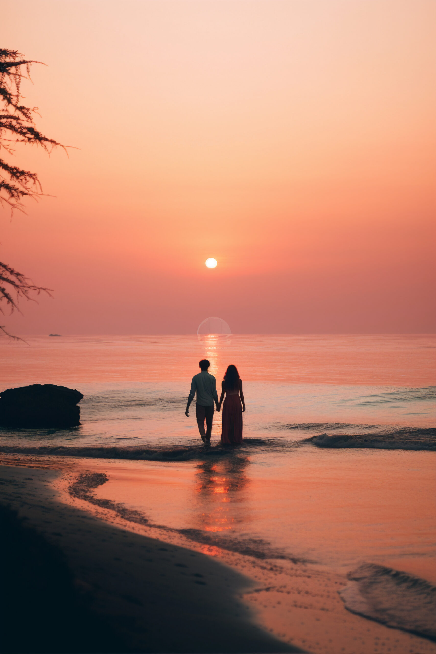 Portrait Affectionate Couple Beach Sunset