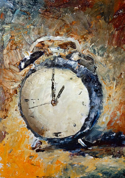 Alarm Clock Is On The Table, Oil Painting. High Quality Illustration